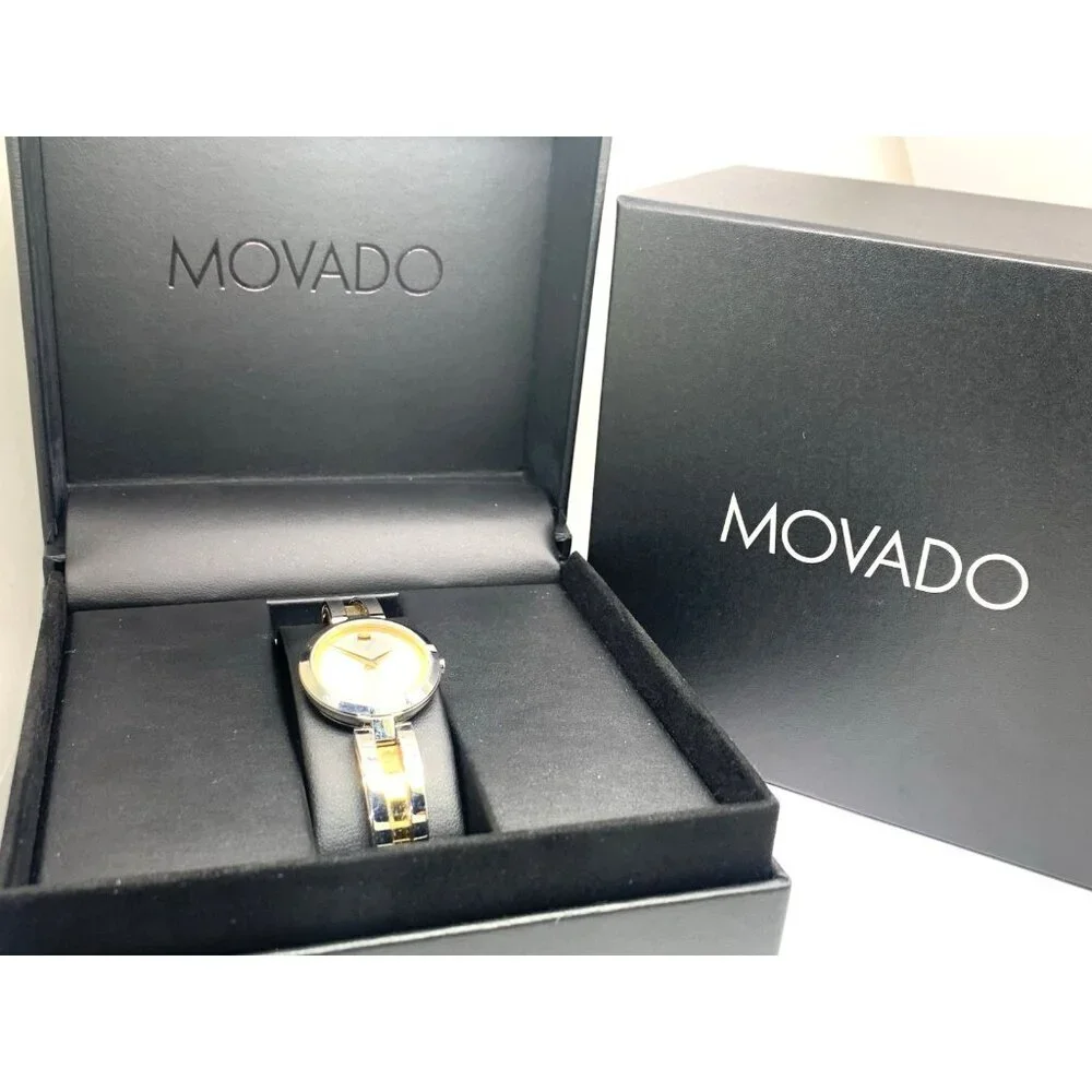 Movado Women's Watch 0607150 Aleena Swiss Quartz Petite 27mm Two Tone Bangle